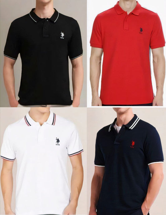 U.S. POLO Men's Solid Half Sleeves Polo Neck T-Shirt (Pack of 4)